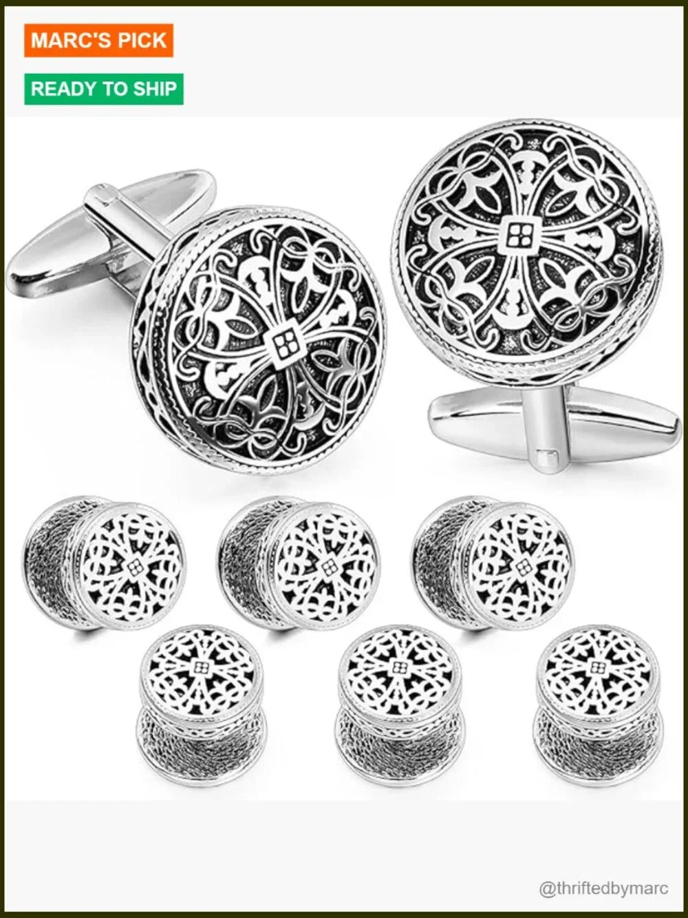 Vintage Enamel Carbon Fiber Tuxedo Cufflinks and Studs Set for Regular Wedding